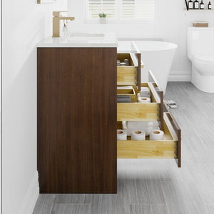 Curio 24 in. Walnut Single Sink Bath Vanity with Carrara Quartz Top and Undermount Porcelain Sink