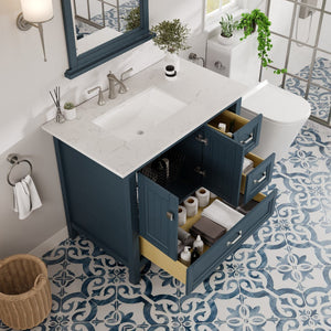 Britney 36 in. Ash Blue Single Sink Bath Vanity with Carrara Quartz Top and Undermount Porcelain Sink