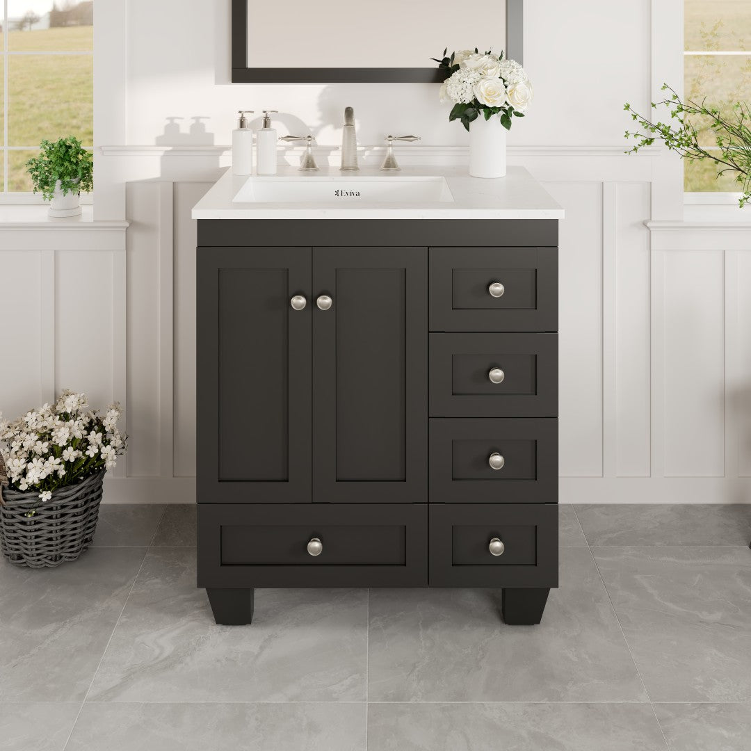 Acclaim 28 in. Espresso Single Sink Bath Vanity with Carrara Quartz Top and Undermount Porcelain Sink