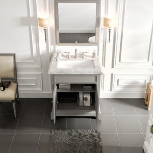 Elite Princeton 30 in. Gray Single Sink Bath Vanity with Carrara Marble Top and Undermount Porcelain Sink