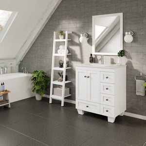 Happy 28 in. White Single Sink Bath Vanity with Carrara Quartz Top and Undermount Porcelain Sink
