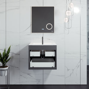 Galsaky 24 in. Gray Wall Mount Single Sink Bath Vanity with Porcelain Top and Integrated Sink