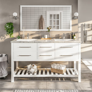 Natalie 60 in. White Double Sink  Bath Vanity with Carrara Marble Top and Undermount Porcelain Sinks