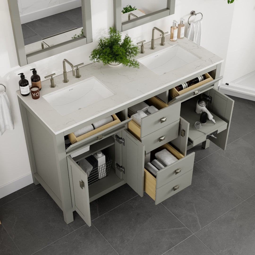 Artemis 60 in. Gray Double Sink  Bath Vanity with Engineered Top and Undermount Porcelain Sinks