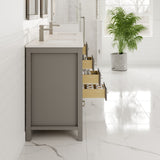 London 60 in. Gray Double Sink  Bath Vanity with Carrara Quartz Top and Undermount Porcelain Sinks
