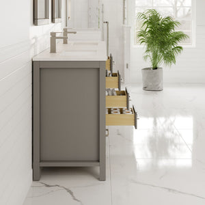 London 60 in. Gray Double Sink  Bath Vanity with Carrara Quartz Top and Undermount Porcelain Sinks