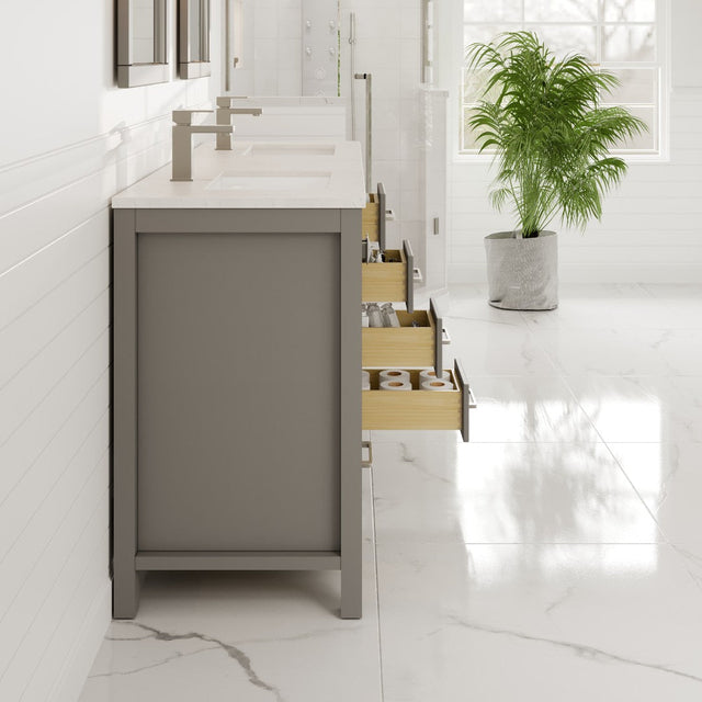 London 60 in. Gray Double Sink  Bath Vanity with Carrara Quartz Top and Undermount Porcelain Sinks