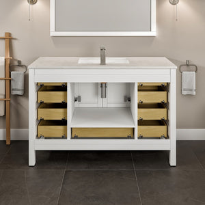 London 54 in. White Single Sink Bath Vanity with Carrara Quartz Top and Undermount Porcelain Sink