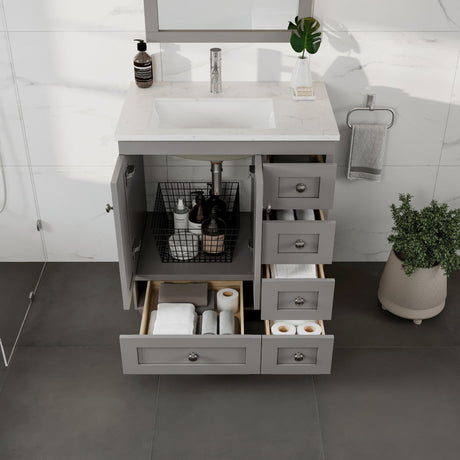 Happy 28 in. Gray Single Sink Bath Vanity with Carrara Quartz Top and Undermount Porcelain Sink