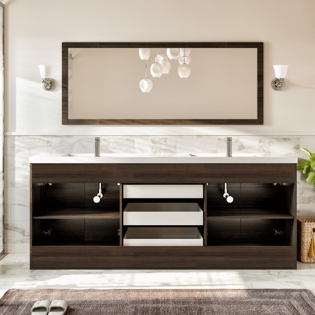 Lugano 84 in. Gray Oak Double Sink  Bath Vanity with Acrylic Top and Integrated Sinks