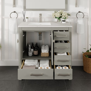 London 36 in. Gray Single Sink Bath Vanity with Carrara Quartz Top and Undermount Porcelain Sink