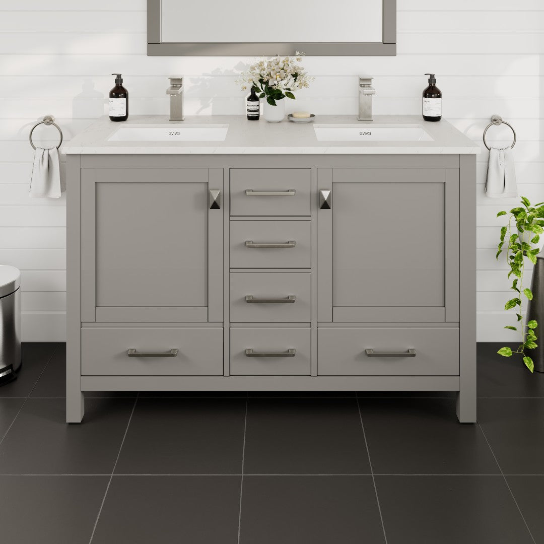 London 48 in. Gray Double Sink  Bath Vanity with Carrara Quartz Top and Undermount Porcelain Sinks