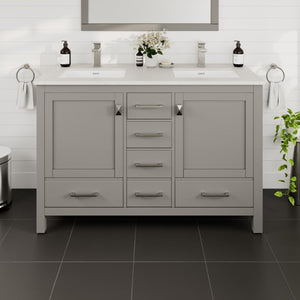 London 48 in. Gray Double Sink  Bath Vanity with Carrara Quartz Top and Undermount Porcelain Sinks