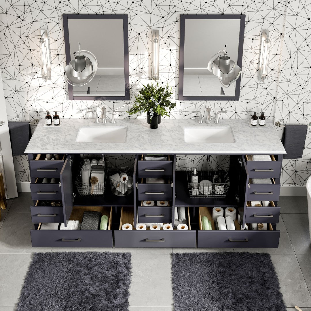 Storehouse 84 in. Dark Gray Double Sink  Bath Vanity with Carrara Marble Top and Undermount Porcelain Sinks