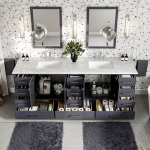 Storehouse 84 in. Dark Gray Double Sink  Bath Vanity with Carrara Marble Top and Undermount Porcelain Sinks