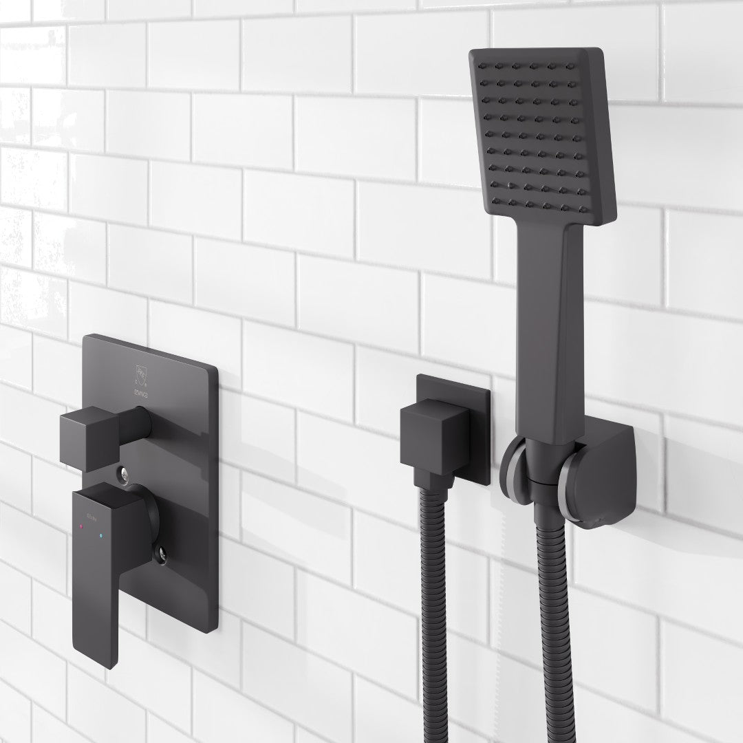 Eviva Edge Shower System with Slide Bar Hand-Shower and Thermostatic Valve in Matte Black