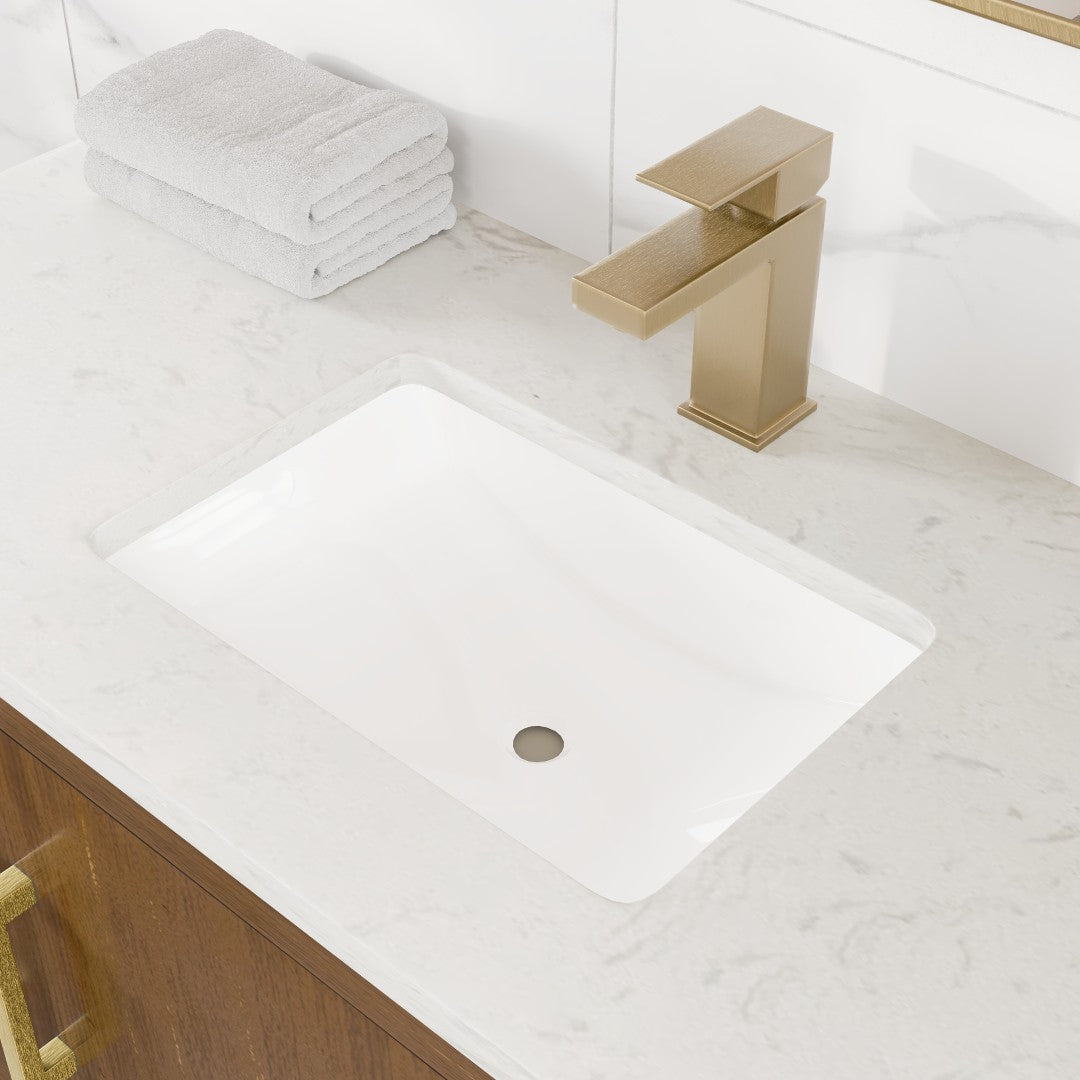 Curio 42 in. Walnut Single Sink Bath Vanity with Carrara Quartz Top and Undermount Porcelain Sink