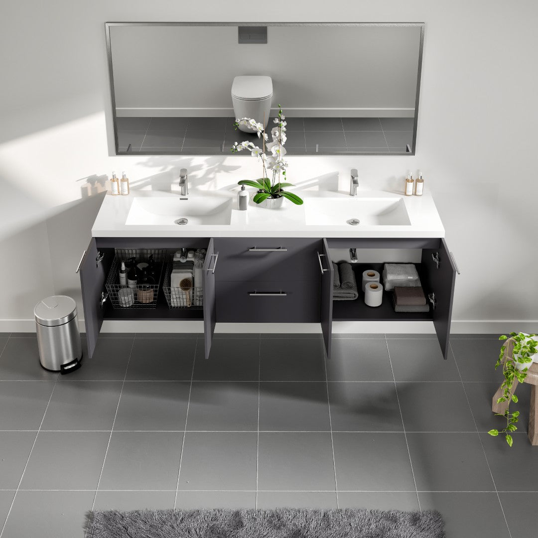 Axis 72 in. Gray Wall Mount Double Sink  Bath Vanity with Acrylic Top and Integrated Sinks