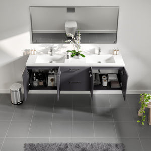 Axis 72 in. Gray Wall Mount Double Sink  Bath Vanity with Acrylic Top and Integrated Sinks