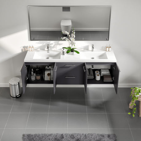 Axis 72 in. Gray Wall Mount Double Sink  Bath Vanity with Acrylic Top and Integrated Sinks