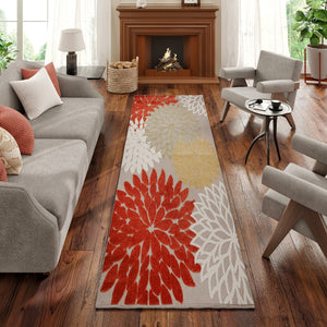 Eviva Nature 2' x 8' Floral Orange/Cream Rug