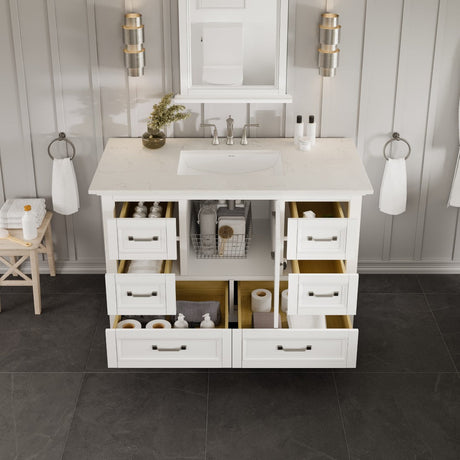 Britney 42 in. White Single Sink Bath Vanity with Carrara Quartz Top and Undermount Porcelain Sink