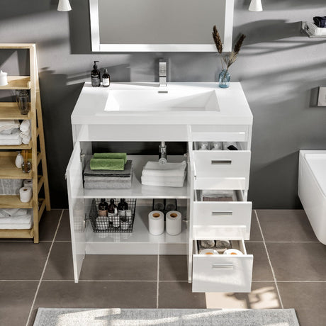 Lugano 36 in. White Single Sink Bath Vanity with Acrylic Top and Integrated Sink