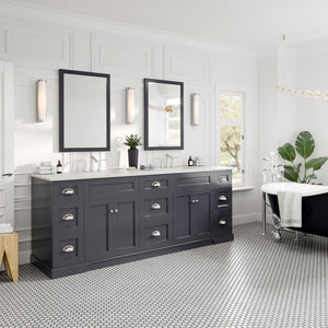Epic 96 in. Charcoal Gray Double Sink  Bath Vanity with Carrara Quartz Top and Undermount Porcelain Sinks