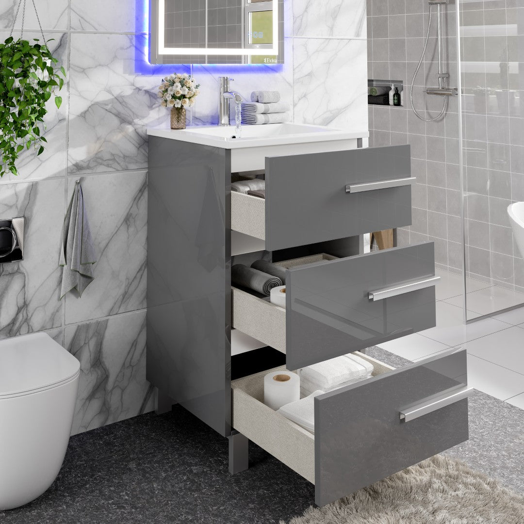 Deluxe 20 in. Gray Single Sink Bath Vanity with Porcelain Top and Integrated Sink