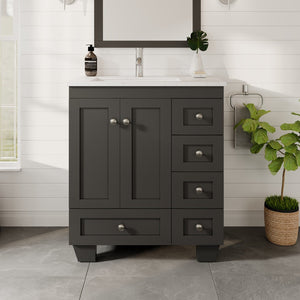 Happy 28 in. Espresso Single Sink Bath Vanity with Carrara Quartz Top and Undermount Porcelain Sink