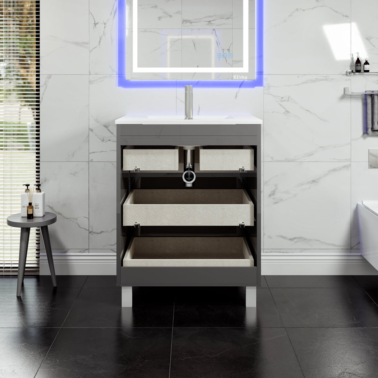 Deluxe 32 in. Gray Single Sink Bath Vanity with Porcelain Top and Integrated Sink