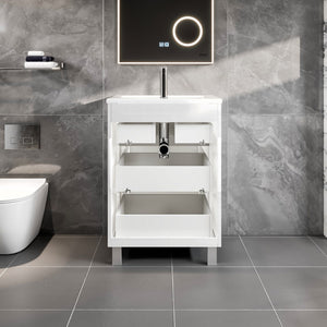 Joy 24 in. White Single Sink Bath Vanity with Porcelain Top and Integrated Sink