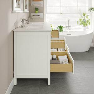 Britney 60 in. White Double Sink  Bath Vanity with Carrara Quartz Top and Undermount Porcelain Sinks