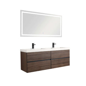 Blossom Annecy 48" Double Sink Wall-Hung Vanity - Modern Minimalist Design with Soft-Closing Drawers in Dark Walnut and Maple