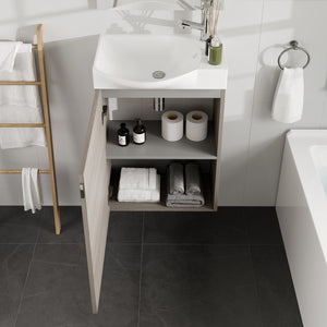 Tiny 18 in. Gray Wall Mount Single Sink Bath Vanity with Porcelain Top and Integrated Sink