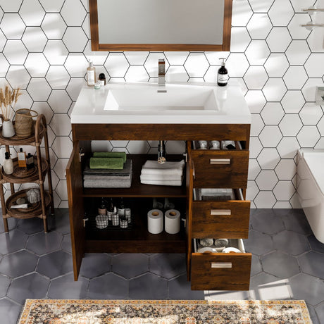 Lugano 36 in. Rosewood Single Sink Bath Vanity with Acrylic Top and Integrated Sink