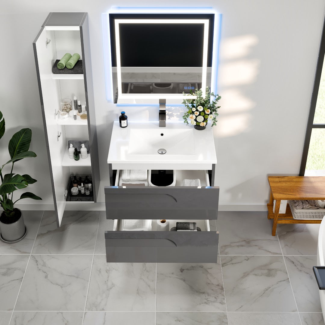 Joy 32 in. Gray Wall Mount Single Sink Bath Vanity with Porcelain Top and Integrated Sink
