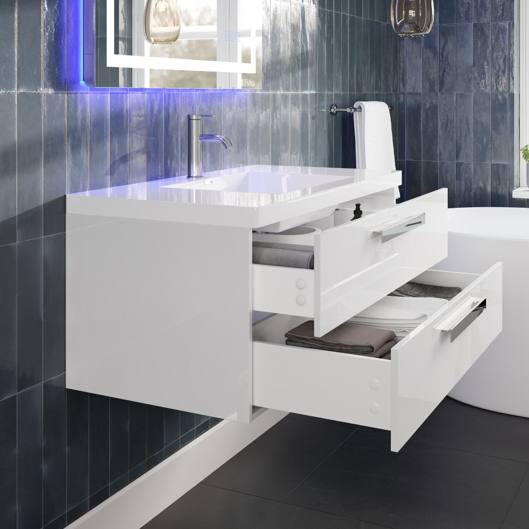 Surf 36 in. White Wall Mount Single Sink Bath Vanity with Acrylic Top and Integrated Sink