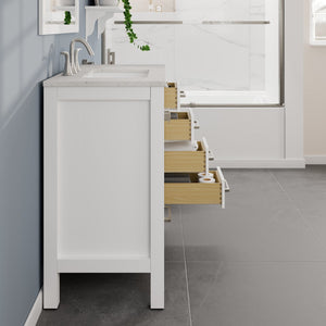 Aberdeen 36 in. White Single Sink Bath Vanity with Carrara Quartz Top and Undermount Porcelain Sink