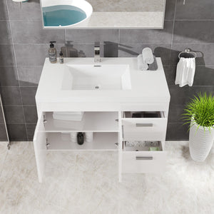 Lugano 36 in. White Wall Mount Single Sink Bath Vanity with Acrylic Top and Integrated Sink