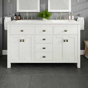Artemis 60 in. White Double Sink  Bath Vanity with Engineered Top and Undermount Porcelain Sinks