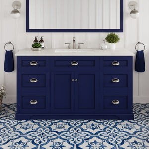 Epic 60 in. Blue Single Sink Bath Vanity with Carrara Quartz Top and Undermount Porcelain Sink
