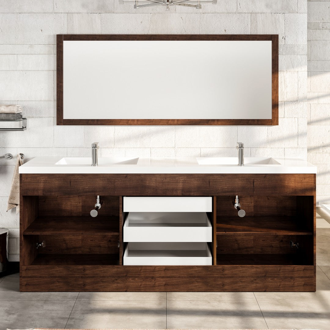 Lugano 84 in. Rosewood Double Sink  Bath Vanity with Acrylic Top and Integrated Sinks