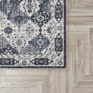 Eviva Mosaic 3' x 5' Damask Blue/Gray Rug