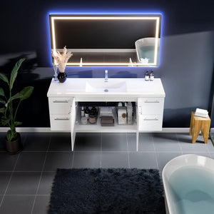 Axel 59 in. White Wall Mount Single Sink Bath Vanity with Acrylic Top and Integrated Sink