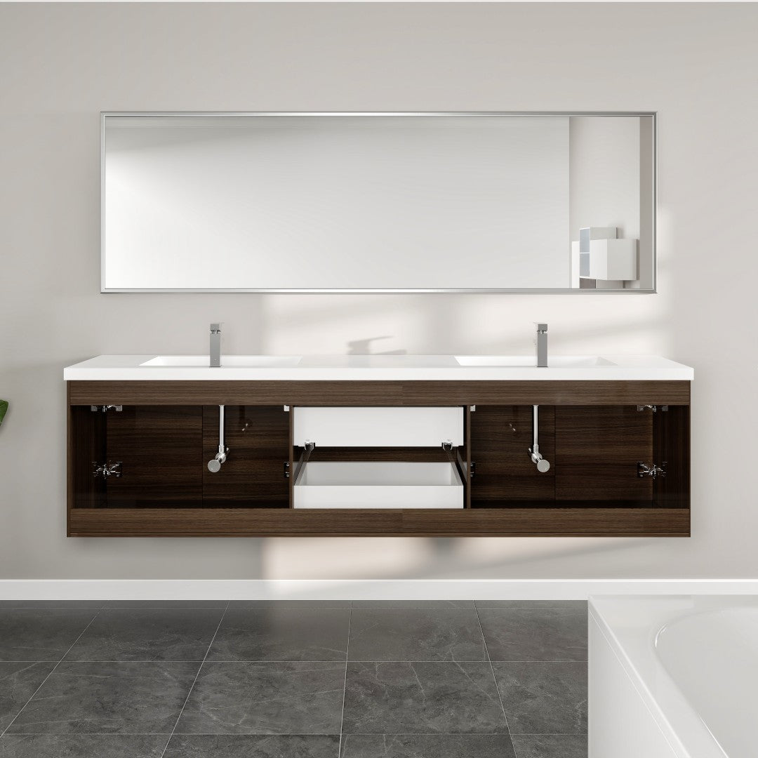 Lumina 84 in. Gray Oak Wall Mount Double Sink  Bath Vanity with Acrylic Top and Integrated Sinks