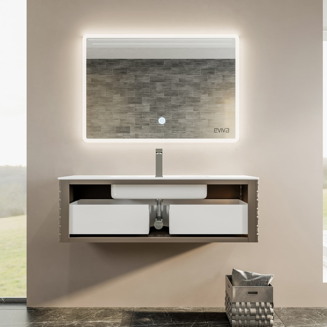Dream 40 in. Smog Gray Wall Mount Single Sink Bath Vanity with Solid Surface Top and Integrated Sink