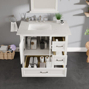 Britney 36 in. White Single Sink Bath Vanity with Carrara Quartz Top and Undermount Porcelain Sink
