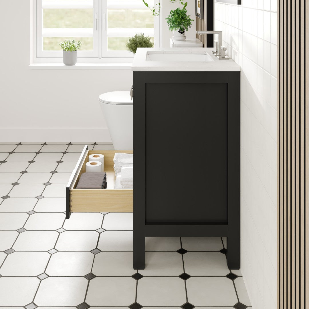 London 30 in. Espresso Single Sink Bath Vanity with Carrara Quartz Top and Undermount Porcelain Sink