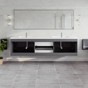 Lumina 84 in. Gray Wall Mount Double Sink  Bath Vanity with Acrylic Top and Integrated Sinks